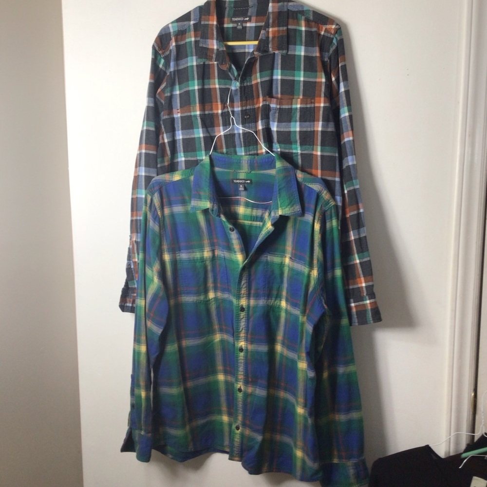 Toad&Co Green, Blue and Brown Plaid Button-Down Shirt (Two-Pack Look)xl